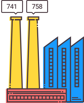 illustration of an industrial complex generating two credit scores